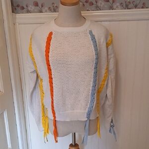 Gabby Isabella White Sweater with Braided Accents
